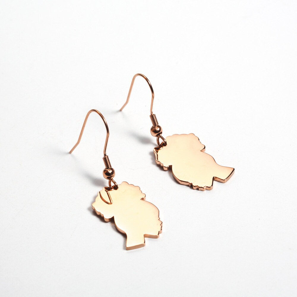 Dainty 18KT Gold Plated Afro American Girl Silhouette Earrings, Afro Puff Earrings, Gold Dainty Hoop Earrings