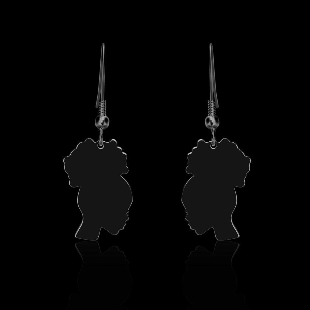 Dainty 18KT Gold Plated Afro American Girl Silhouette Earrings, Afro Puff Earrings, Gold Dainty Hoop Earrings