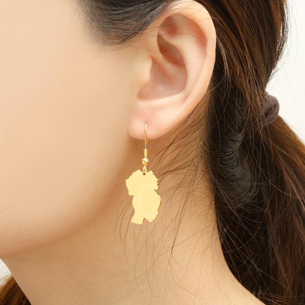 Dainty 18KT Gold Plated Afro American Girl Silhouette Earrings, Afro Puff Earrings, Gold Dainty Hoop Earrings