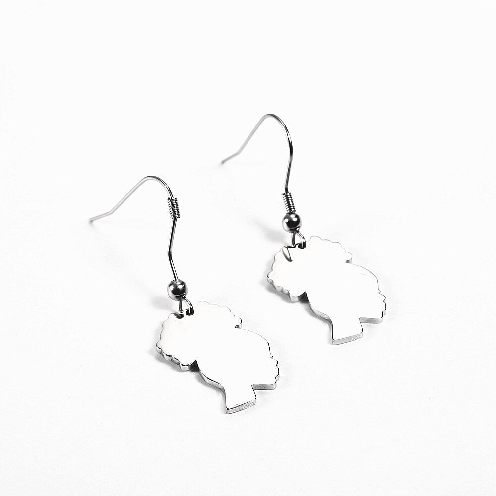 Dainty 18KT Gold Plated Afro American Girl Silhouette Earrings, Afro Puff Earrings, Gold Dainty Hoop Earrings