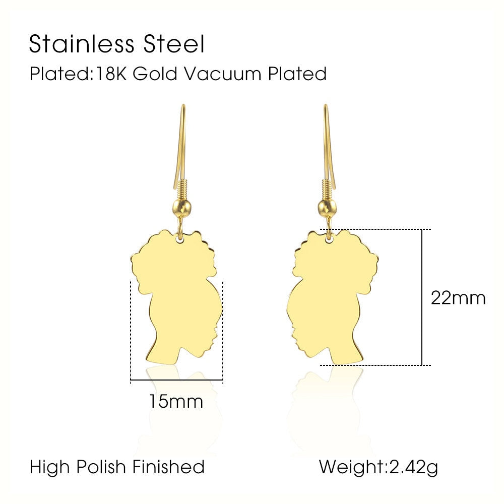 Dainty 18KT Gold Plated Afro American Girl Silhouette Earrings, Afro Puff Earrings, Gold Dainty Hoop Earrings